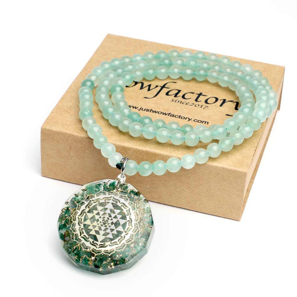Divine Elevation Prosperous 108 Lakshmi Sriyantra Aventurine Pendant Mala