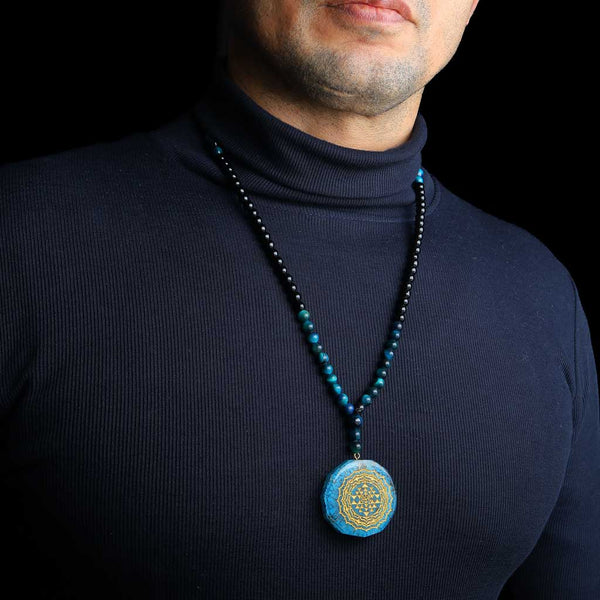 "Embolden Spirit of Get Going" 108Turquoise Sriyantra Pendant Agate Tiger Eye Mala