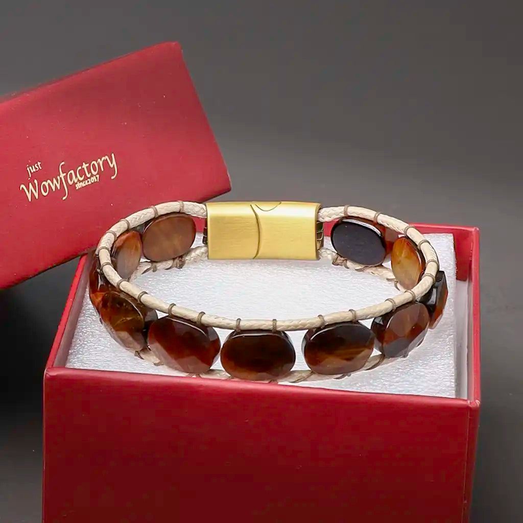 men tiger eye flatbead bracelet