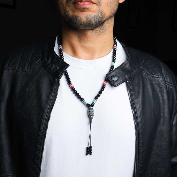 A Gallant soldier of good karma Obsidian Turquoise Tibetan Mala