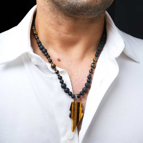 The Fierce Warrior Tribal Tiger Eye Lava Necklace