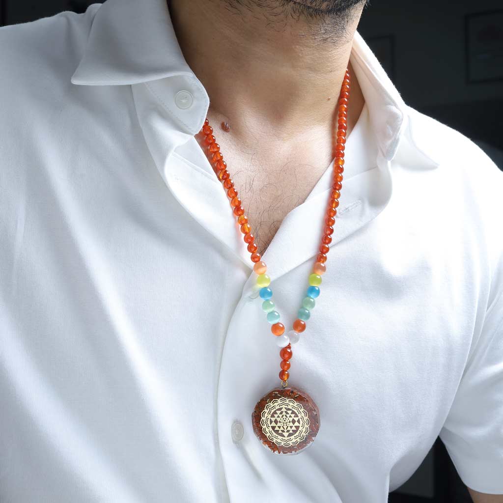 JWF Zest Of Life Empowering 108 Sriyantra Pendant Carnelian Mala