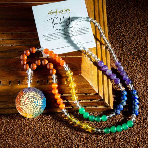 JWF Wheel Of Fortune 7 Chakra Sriyantra Quartz Crystal Mala